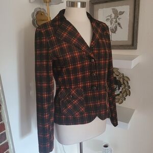 Delia's Brown Plaid Corduroy Jacket Blazer Leather Buttons Large